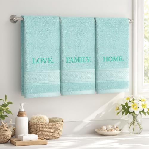 FuWeave 3 Pcs Decorative Hand Towels Bathroom Set,Aqua,Home Love Family