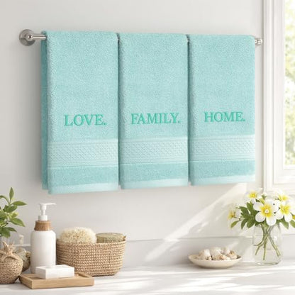 FuWeave 3 Pcs Decorative Hand Towels Bathroom Set,Aqua,Home Love Family