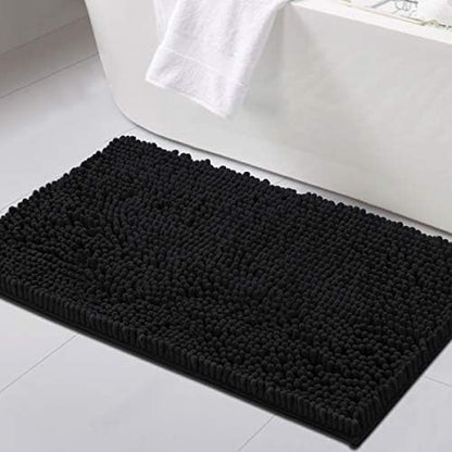 H.VERSAILTEX Bathroom Rugs Bath Mat Bath Rugs Bath Mats for Bathroom Non Slip Extra Thick Buncy Soft Chenille Bath Rug Fulffy Shag, Indoor Rug Carpet for Entry Living Room (Black, 20" x 32")