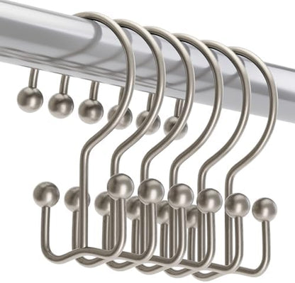 Titanker Shower Curtain Hooks Rings, Rust Resistant Metal Minimalist Simple Double Glide Shower Hooks Rings for Bathroom Shower Rods Curtains, Set of 12 Hooks - Matte Nickel