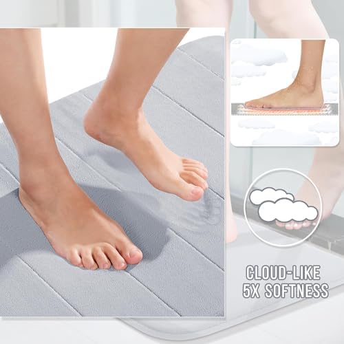 Yimobra Memory Foam Bathroom Mat Set, 24 x 17 & 24 x 20 in, Silver