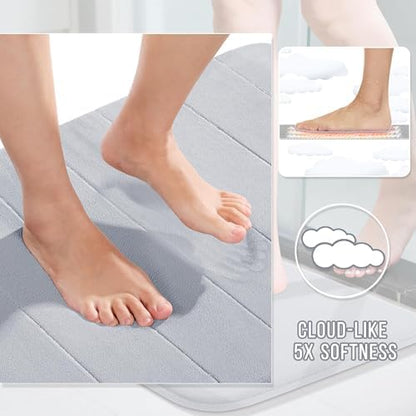 Yimobra Memory Foam Bathroom Mat Set, 31.5 x 20 & 24 x 20 in, Silver