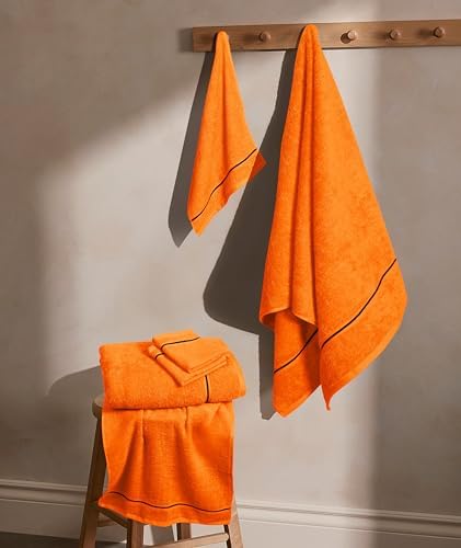 MyOwn Ultra Soft 6 Pack Cotton Towel Set, Contains 2 Bath Towels 28x55 inch, 2 Hand Towels 16x24 inch & 2 Wash Coths 12x12 inch, Ideal Everyday use, Compact & Lightweight - Orange