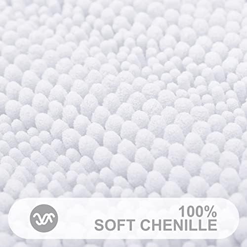 Grandaily Chenille Striped Bathroom Rugs 30x20, Extra Thick and Absorbent Bath Mats, Non-Slip Soft Plush Shaggy Shower Carpet, Machine Wash Dry, Bath Rug for Bathroom, (Medium, White)