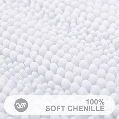 Grandaily Chenille Striped Bathroom Rugs 30x20, Extra Thick and Absorbent Bath Mats, Non-Slip Soft Plush Shaggy Shower Carpet, Machine Wash Dry, Bath Rug for Bathroom, (Medium, White)