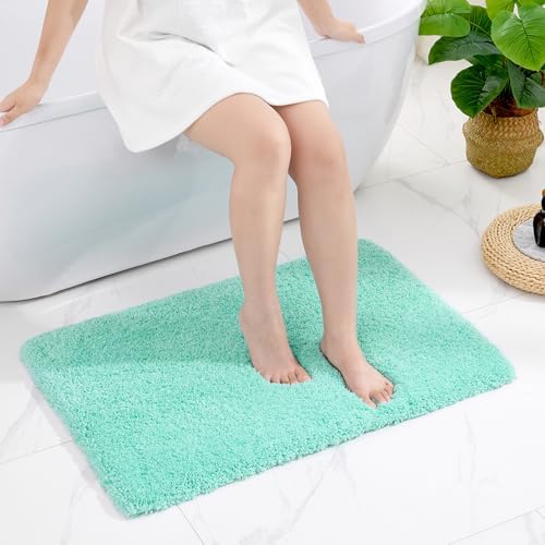 Disolla Mint Green Bathroom Rug 24x36 - Non-Slip Plush Thick Bath Mat, Highly Absorbent & Ultra Soft Fluffy Floor Mat, Machine Washable for Shower and Tub