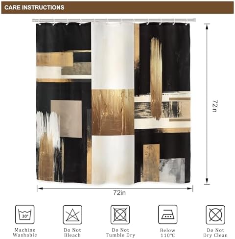 Black Gold Abstract Modern Oil 4Pcs Bathroom Shower Curtain Set with Rugs
