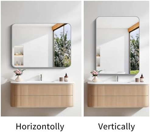 FORBATH Bathroom Mirror for Over Sink 30x40 Inch Silver, Rectanglar Wall Mirror with Metal Frame, Rounded Corners for Bathroom, Bedroom, Entryway Decor (Horizontal or Vertical)