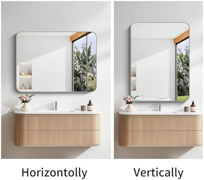 FORBATH Bathroom Mirror for Over Sink 30x40 Inch Silver, Rectanglar Wall Mirror with Metal Frame, Rounded Corners for Bathroom, Bedroom, Entryway Decor (Horizontal or Vertical)
