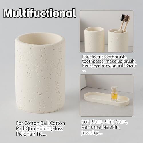 Bathroom Accessories Set,4 PCS Travertine Stone Look Collection,Cream