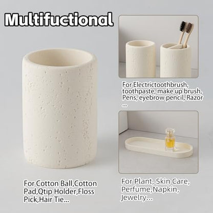 Bathroom Accessories Set,4 PCS Travertine Stone Look Collection,Cream