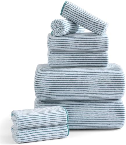 8-Piece Premium Towel Set for Bathroom|2 Oversized Large Bath Sheet,2 Hand Towels,4 Washcloths|Soft Cozy Highly Absorbent Fast Dry Microfiber Shower Towel Set for Hotel Bathroom Essentials,Lake Blue