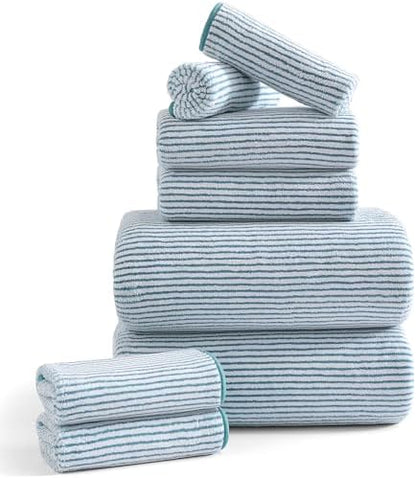 8-Piece Premium Towel Set for Bathroom|2 Oversized Large Bath Sheet,2 Hand Towels,4 Washcloths|Soft Cozy Highly Absorbent Fast Dry Microfiber Shower Towel Set for Hotel Bathroom Essentials,Lake Blue