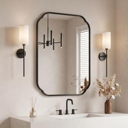 24"x18" Black Scalloped Mirror for Bathroom, Rust-Proof Metal Frame