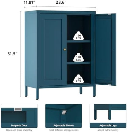YAUWOH Metal Bathroom Storage Cabinet,Bathroom Floor Storage Cabinet with 2 Adjustable Shelves and 2 Doors,Freestanding Sideboard for Small Spaces, Living Room, Home Office, Dining Room