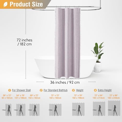 BTTN Small Boho Linen Heavy Duty Cloth Shower Curtain Set, 36x72, Lavender