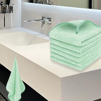 MaopaoBeauty 6 Pack Washcloth Set, Waffle Washcloth Towels Set, Microfiber Super Soft Highly Absorbent, Sturdy Quick Drying Towels for Bathroom, Gym, Sports, Yoga, Green