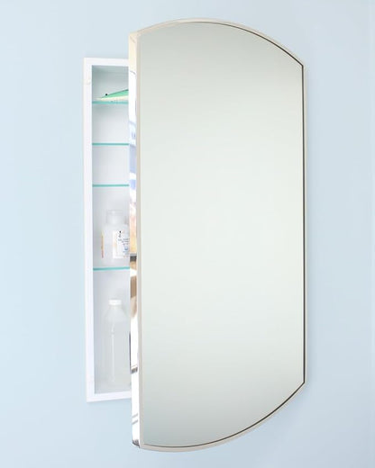 Fox Hollow Furnishings 20x30 Harper Crescent Metal Framed Rectangle Recessed Bathroom Medicine Cabinet, Arced Mirror, 14x18 in-Wall Opening, Adjustable Glass Shelves, Magnet Close, Chrome