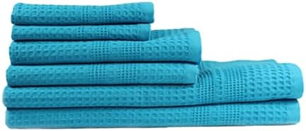 GILDEN TREE Waffle Towel Set Quick Dry Thin | 2 Bath Towels | 2 Hand Towels | 2 Washcloths, Classic Style (Aqua)