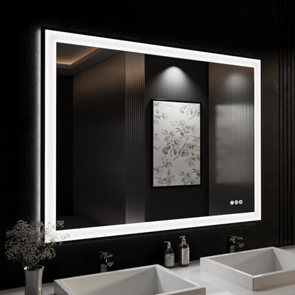 ISKM 48x38 Framed LED Bathroom Mirror, Dimmable Front & Backlit, Anti-Fog