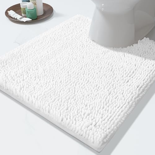 Yimobra Toilet Rugs U Shaped Washable - 24"x20" Non Slip Plush Contour Bath Rugs for Toilet - Super Soft Absorbent Quick Dry Toilet Mats for Bathroom,White