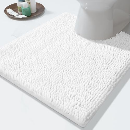 Yimobra Toilet Rugs U Shaped Washable - 24"x20" Non Slip Plush Contour Bath Rugs for Toilet - Super Soft Absorbent Quick Dry Toilet Mats for Bathroom,White