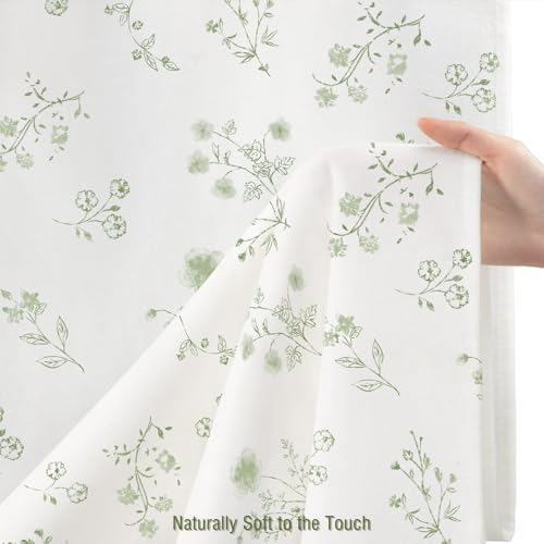 Sage Green Floral Farmhouse French Vintage Cotton Shower Curtain 72Wx72H