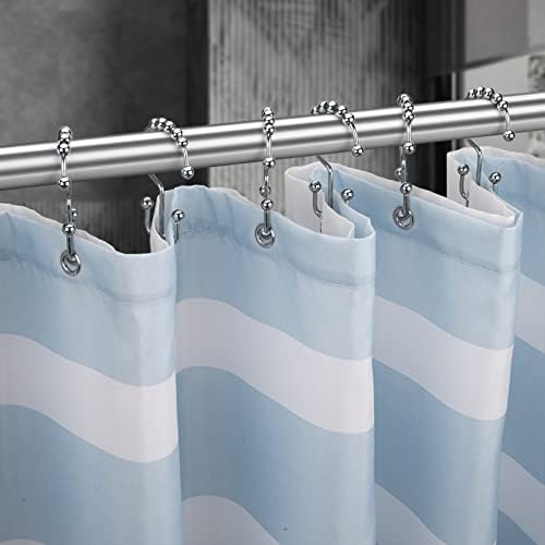 Titanker Double Shower Curtain Hooks, Rust Proof Shower Curtain Rings, Metal Shower Hooks for Bathroom Shower Rods Curtains, Set of 12 Hooks - Chrome
