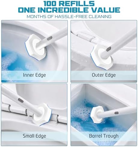 Toilet Wand Refills, Disposable Toilet Brush, Toilet Wand, Disposable Toilet Bowl Cleaner Wand, Toilet Brush, Toilet Scrubber with Holders(100-refills)