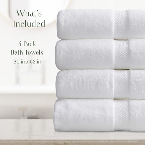 Springtree Home 100% Cotton Luxury Hotel Bath Towel Set | 4-Pack | White