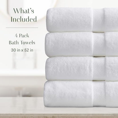 Springtree Home 100% Cotton Luxury Hotel Bath Towel Set | 4-Pack | White