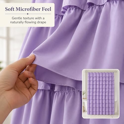 Purple Ruffle Shower Curtain for Bathroom, 72 x 84 inch, 1 Panel