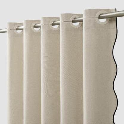 Furlinic Farmhouse Shower Curtain Boho Fabric Long Scalloped Beige 55x78