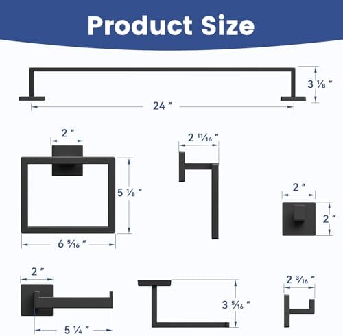 Luxbaro 20-Pieces 24 Inch Matte Black Bathroom Accessories, Wall Mounted