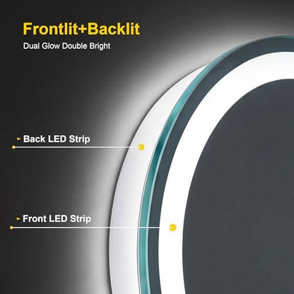 Round LED Bathroom Mirror with Lights, 24 Inch Circle Lighted Vanity Mirror