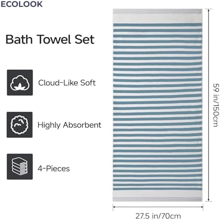ecolook Microfiber Bath Towel Set of 4, Blue
