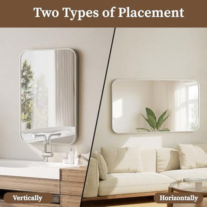 BEAUTYPEAK 20" x 28" Silver Wall Mounted Bathroom Mirror
