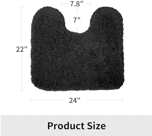 Disolla Toilet Mat 22x24 Black - Non Slip Fluffy U-Shaped Contour Rug, Ultra-Soft Plush Toilet Floor Mat, Absorbent & Machine Washable