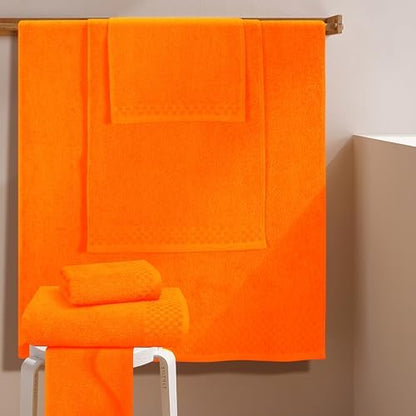 MyOwn Premium Cotton 6 Pack Towel Set for Bathroom, Contains 2 Bath Towels 28x55 inch, 2 Hand Towels 16x24 inch & 2 Wash Coths 12x12 inch, Ideal Everyday use, Compact & Lightweight - Orange