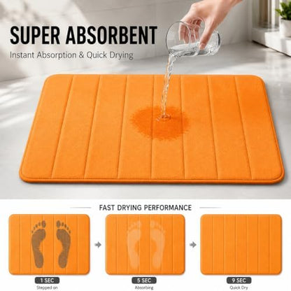 Memory Foam Bath Mat Set 3 Piece，Super Soft Absorbent Bathroom Rug Non Slip, Quick Dry,Machine Wash, Perfect Plush Bathroom Rugs,Home Decor Accessories,Orange