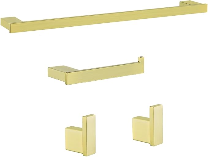 Brushed Gold Bathroom Hardware Set, 18-Inch Towel Bar Set Wall Mounted | Durable SUS304 Stainless Steel Bathroom Accessories Set, 4-Piece,18 inch Towel Bar, Robe Towel Hooks, Toilet Paper Holder