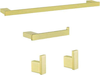 Brushed Gold Bathroom Hardware Set, 18-Inch Towel Bar Set Wall Mounted | Durable SUS304 Stainless Steel Bathroom Accessories Set, 4-Piece,18 inch Towel Bar, Robe Towel Hooks, Toilet Paper Holder