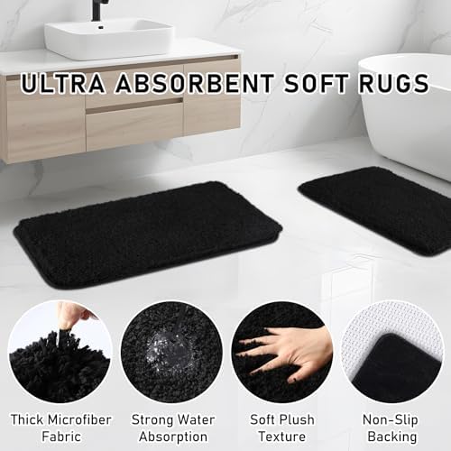 Bathroom Accessory Set - Bathroom Set, 27PC Bathroom Accessories Set, Black Bathroom Sets with Shower Curtain and Rugs, Mini Trash Can, Toilet Brush, Trash Can & Soap Dispenser