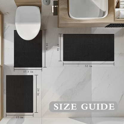 YIHOUSE Bathroom Rugs Thin Bath Mat Sets 3 Pieces Quick Dry,Black