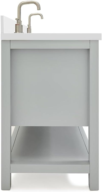 ARIEL Bayhill 72-inch Bathroom Vanity with Sink,Solid Wood, 1.5-inch Pure White Quartz Countertop & Backsplash, Double Rectangular Porcelain Sink, 2 Soft Closing Doors, 3 Dovetail Drawers, Grey