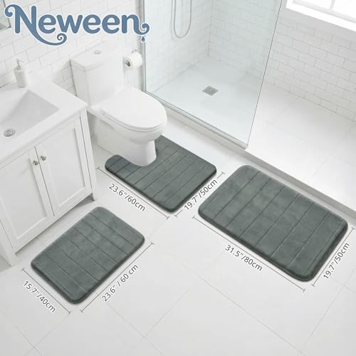 Neween Bathroom Rugs Set 3 Piece, Absorbent Memory Foam Bath Mat, Dark Grey