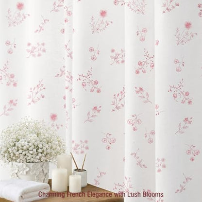 Pink Floral Farmhouse Vintage Cotton Shower Curtain French Country 72Wx72H