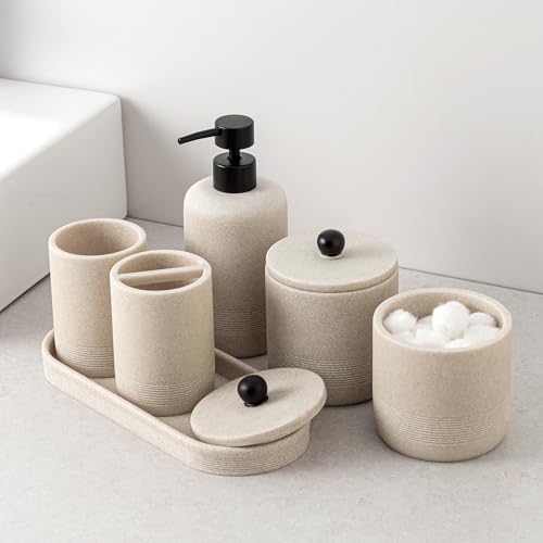 Bathroom Accessories Set, 6 PCS, Modern Sandstone Look, Beige