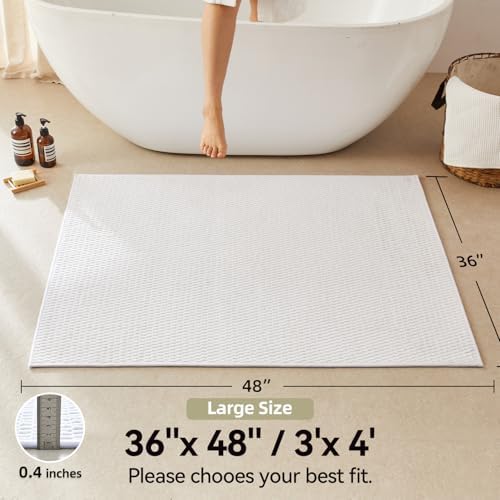 Triohero Large Bathroom Rugs Non Slip Washable Bath Rugs Super Absorbent Bathroom Rug Thin Quick Dry Low Pile Bath Mats, White 36"x48"
