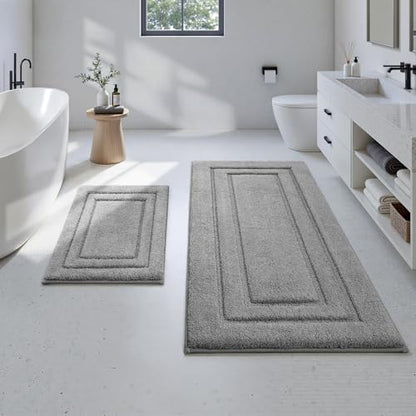 HOMEIDEAS Bathroom Rugs Sets 2 Piece, Soft Extra Long Bath Mat Grey